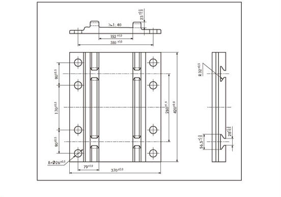 Vistas en 4 perspectivas de la Bancada Nervada KRph6, d&oacute;nde se pueden ver las acotaciones que nos permitir&aacute;n comprobar su tama&ntilde;o