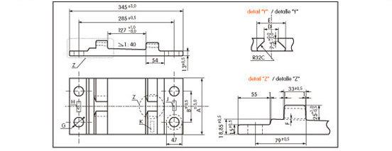 Vistas en 4 perspectivas de la Bancada Nervada, d&oacute;nde se pueden ver las acotaciones que nos permitir&aacute;n comprobar su tama&ntilde;o