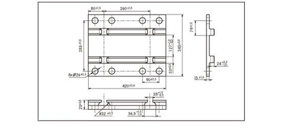 Vistas en 3 perspectivas de la Bancada Nervada Pzb18B, d&oacute;nde se pueden ver las acotaciones que nos permitir&aacute;n comprobar su tama&ntilde;o