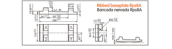 Vistas en 4 perspectivas de la Bancada Nervada Rps8A, d&oacute;nde se pueden ver las acotaciones que nos permitir&aacute;n comprobar su tama&ntilde;o