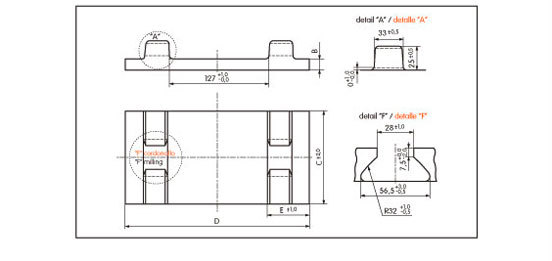 Vistas en 4 perspectivas de la Bancada Nervada Type Rus, d&oacute;nde se pueden ver las acotaciones que nos permitir&aacute;n comprobar su tama&ntilde;o