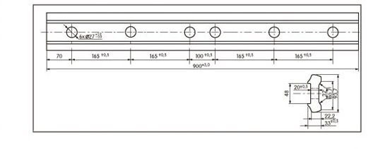 Vistas de pefil y superior de las Bridas de tipo &pound; 49-900/6, d&oacute;nde se pueden ver las acotaciones que indican su tama&ntilde;o