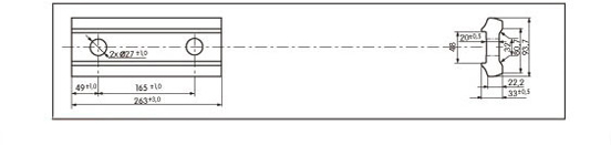 Vistas de pefil y superior de las Bridas de tipo &pound; 49d-763, d&oacute;nde se pueden ver las acotaciones que indican su tama&ntilde;o