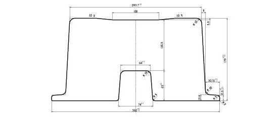 Vista de perfil de los Perfiles para Coraz&oacute;n de Agujas, modelo C.C. 379, d&oacute;nde se pueden ver las acotaciones que indican su tama&ntilde;o