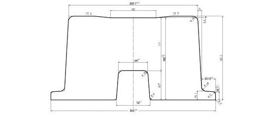 Vista de perfil de los Perfiles para Coraz&oacute;n de Agujas, modelo C.C. 397, d&oacute;nde se pueden ver las acotaciones que indican su tama&ntilde;o